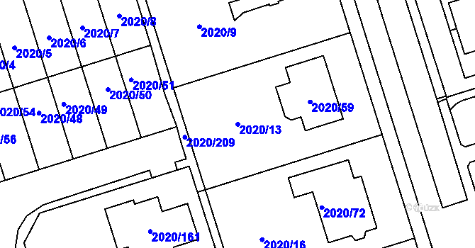 Parcela st. 2020/13 v KÚ Holice v Čechách, Katastrální mapa
