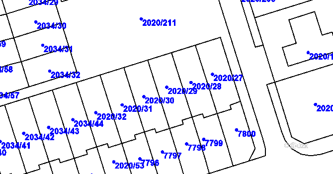 Parcela st. 2020/29 v KÚ Holice v Čechách, Katastrální mapa