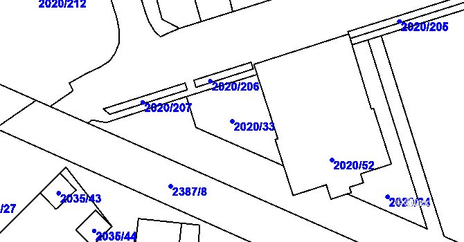 Parcela st. 2020/33 v KÚ Holice v Čechách, Katastrální mapa