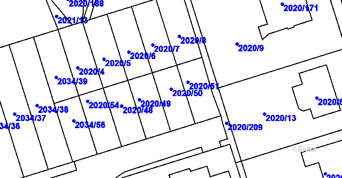 Parcela st. 2020/50 v KÚ Holice v Čechách, Katastrální mapa