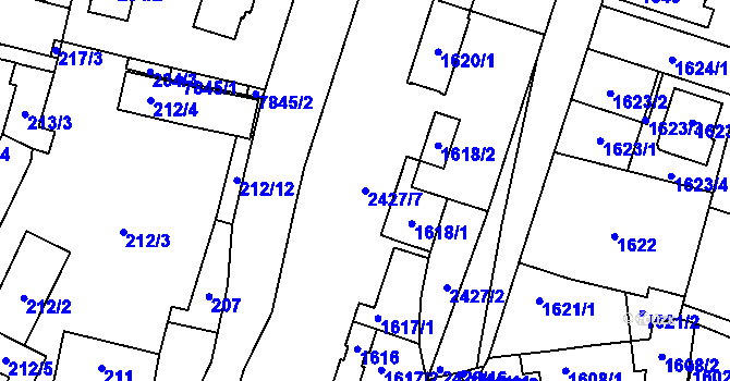 Parcela st. 2427/7 v KÚ Holice v Čechách, Katastrální mapa