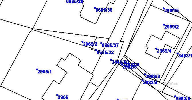 Parcela st. 6685/22 v KÚ Holice v Čechách, Katastrální mapa