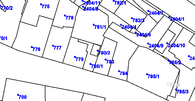 Parcela st. 780/2 v KÚ Holice v Čechách, Katastrální mapa
