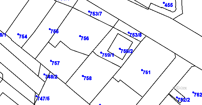 Parcela st. 759/1 v KÚ Holice v Čechách, Katastrální mapa