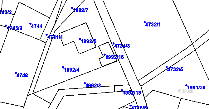 Parcela st. 1992/16 v KÚ Holice v Čechách, Katastrální mapa