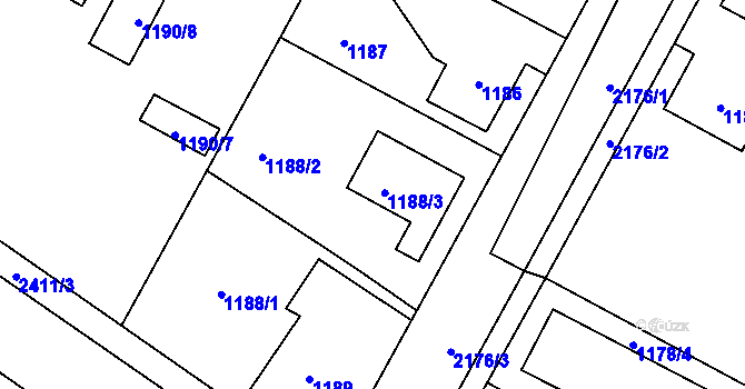 Parcela st. 1188/3 v KÚ Holice v Čechách, Katastrální mapa