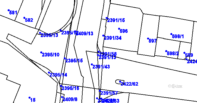 Parcela st. 2391/58 v KÚ Holice v Čechách, Katastrální mapa