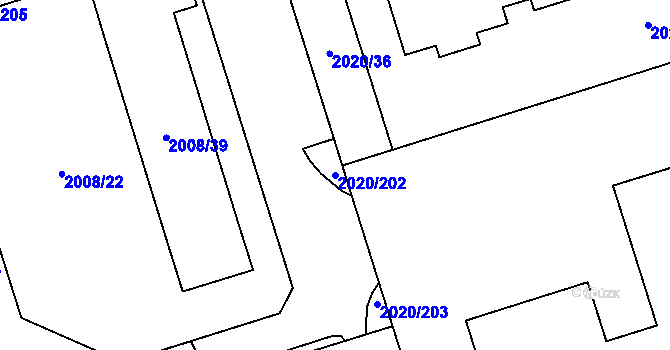 Parcela st. 2020/202 v KÚ Holice v Čechách, Katastrální mapa