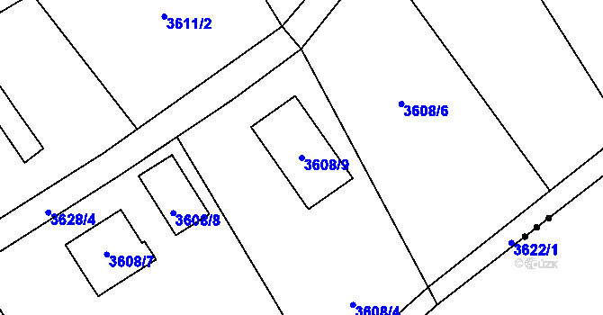 Parcela st. 3608/9 v KÚ Holice v Čechách, Katastrální mapa