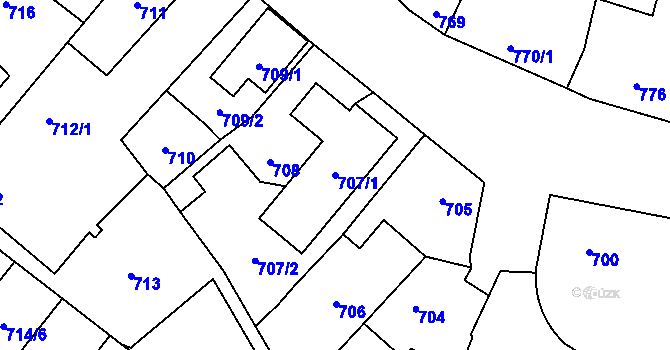 Parcela st. 707/1 v KÚ Holice v Čechách, Katastrální mapa