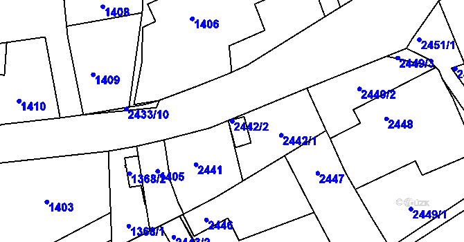 Parcela st. 2442/2 v KÚ Holice v Čechách, Katastrální mapa