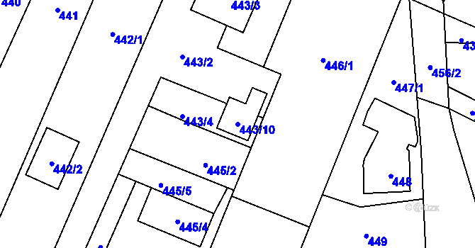 Parcela st. 443/10 v KÚ Holice v Čechách, Katastrální mapa