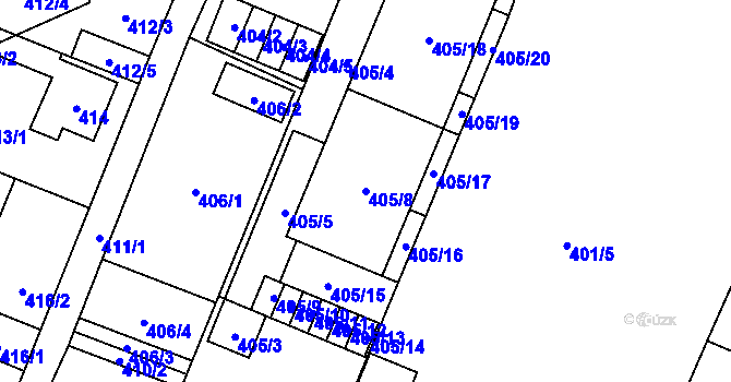 Parcela st. 405/8 v KÚ Holice v Čechách, Katastrální mapa