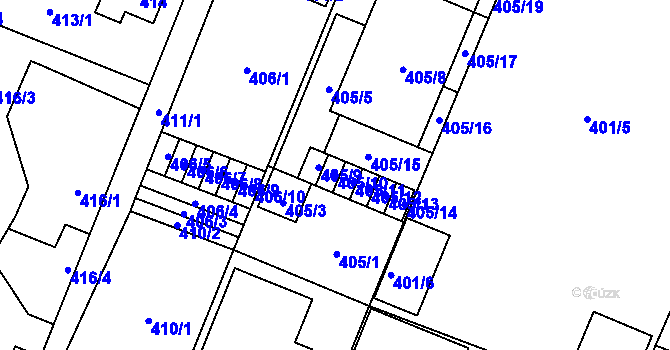 Parcela st. 405/10 v KÚ Holice v Čechách, Katastrální mapa