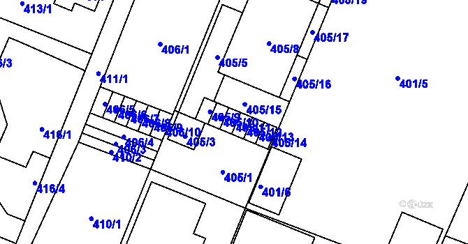 Parcela st. 405/11 v KÚ Holice v Čechách, Katastrální mapa