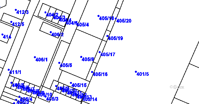Parcela st. 405/17 v KÚ Holice v Čechách, Katastrální mapa