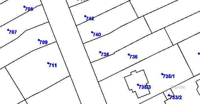 Parcela st. 738 v KÚ Holice u Olomouce, Katastrální mapa