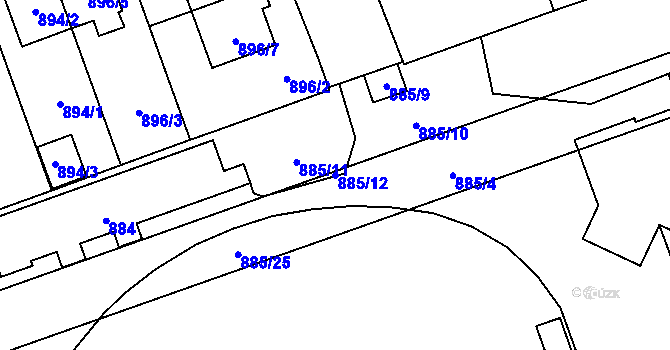 Parcela st. 885/12 v KÚ Holice u Olomouce, Katastrální mapa