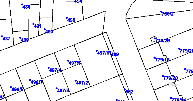 Parcela st. 497/1 v KÚ Holice u Olomouce, Katastrální mapa