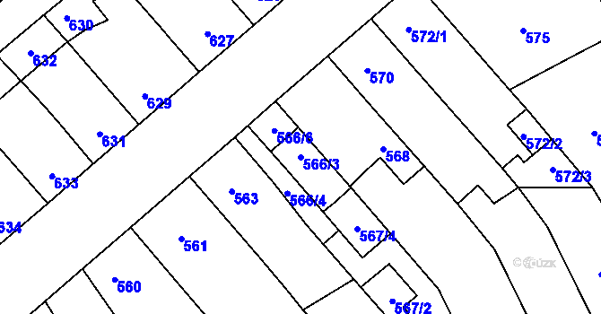 Parcela st. 566/3 v KÚ Holice u Olomouce, Katastrální mapa