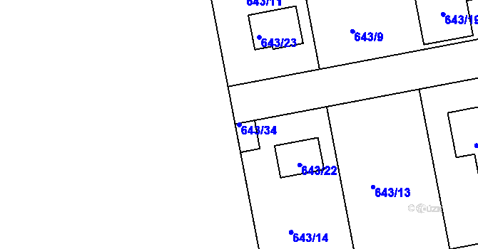 Parcela st. 643/34 v KÚ Holice u Olomouce, Katastrální mapa