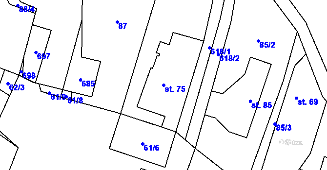 Parcela st. 75 v KÚ Holín, Katastrální mapa