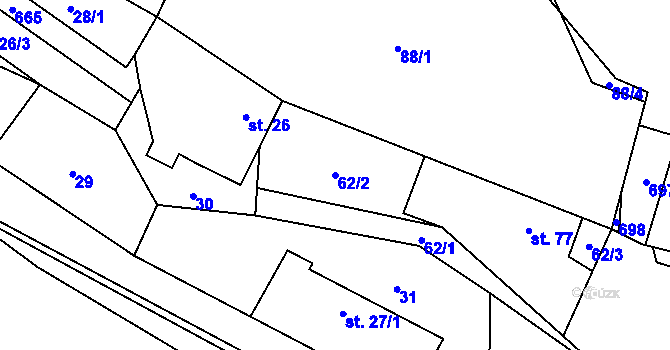 Parcela st. 62/2 v KÚ Holín, Katastrální mapa