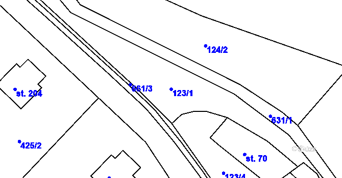 Parcela st. 123/1 v KÚ Holín, Katastrální mapa
