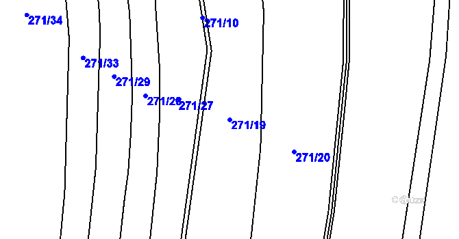 Parcela st. 271/19 v KÚ Holín, Katastrální mapa