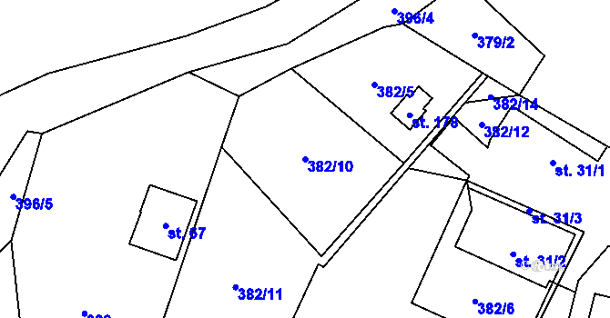 Parcela st. 382/10 v KÚ Pařezská Lhota, Katastrální mapa