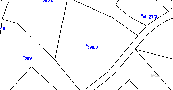 Parcela st. 388/3 v KÚ Pařezská Lhota, Katastrální mapa