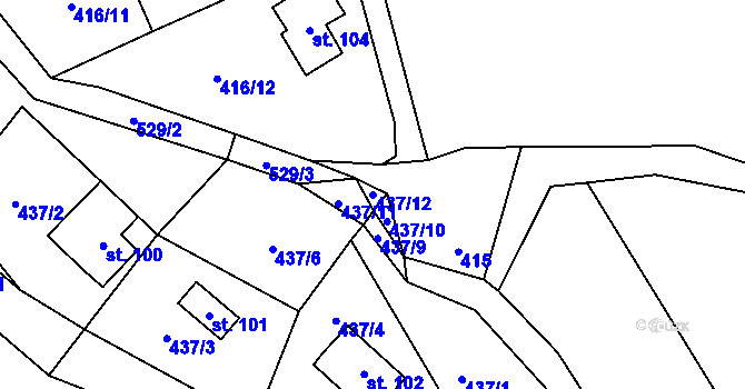 Parcela st. 437/12 v KÚ Pařezská Lhota, Katastrální mapa