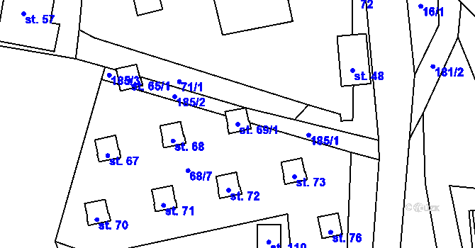 Parcela st. 69/1 v KÚ Prachov, Katastrální mapa