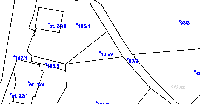 Parcela st. 105/2 v KÚ Prachov, Katastrální mapa