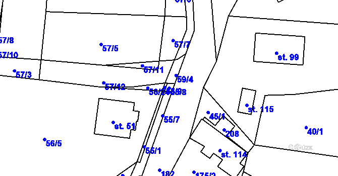 Parcela st. 55/8 v KÚ Prachov, Katastrální mapa
