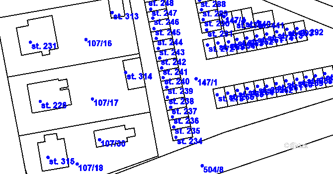 Parcela st. 239 v KÚ Holohlavy, Katastrální mapa