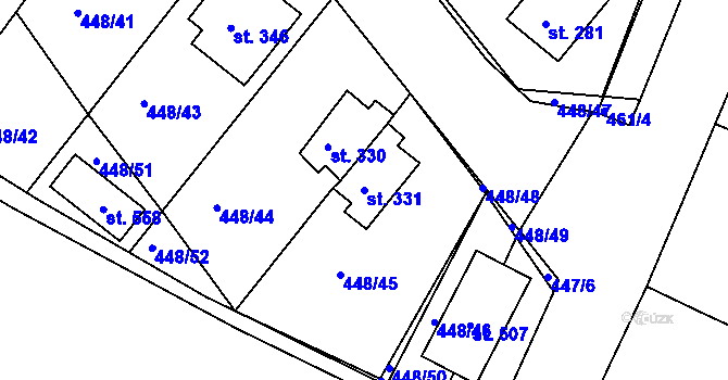 Parcela st. 331 v KÚ Holohlavy, Katastrální mapa