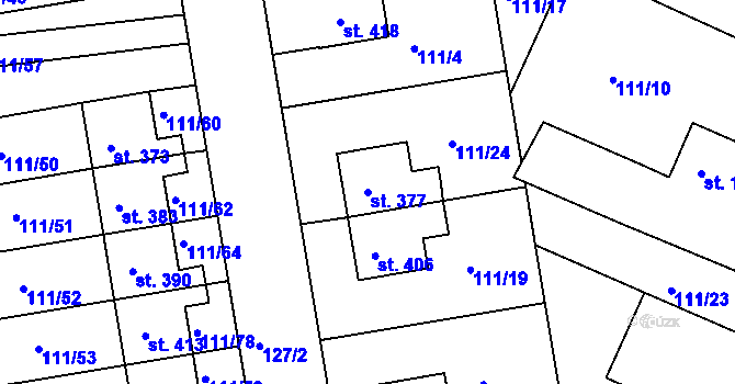 Parcela st. 377 v KÚ Holohlavy, Katastrální mapa