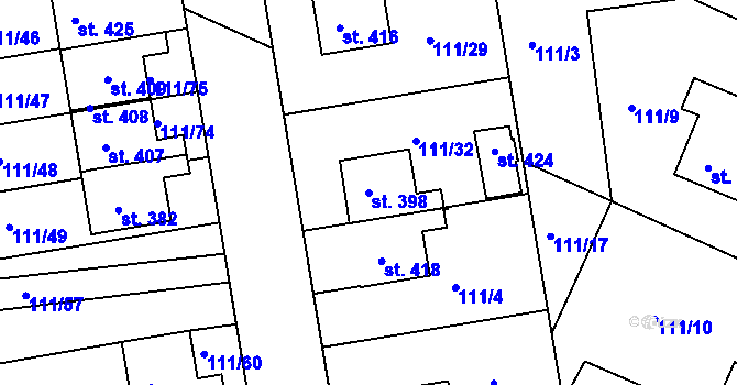 Parcela st. 398 v KÚ Holohlavy, Katastrální mapa