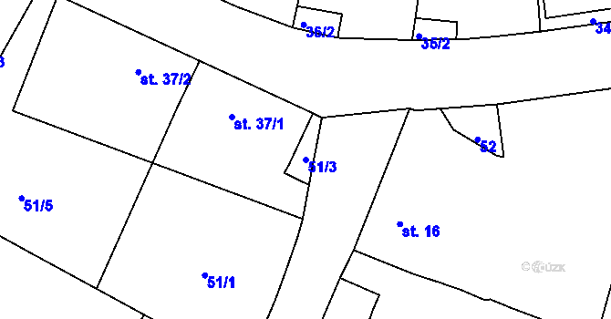 Parcela st. 51/3 v KÚ Holohlavy, Katastrální mapa