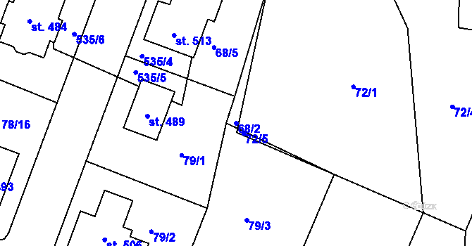 Parcela st. 68/2 v KÚ Holohlavy, Katastrální mapa