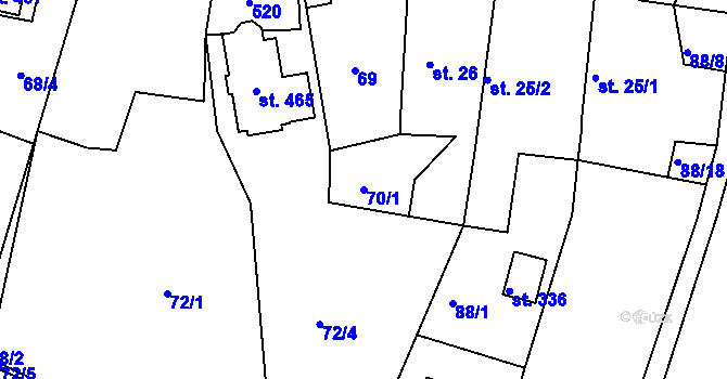 Parcela st. 70/1 v KÚ Holohlavy, Katastrální mapa