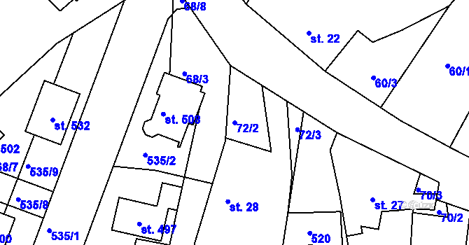 Parcela st. 72/2 v KÚ Holohlavy, Katastrální mapa