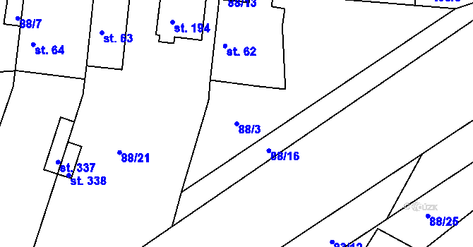 Parcela st. 88/3 v KÚ Holohlavy, Katastrální mapa