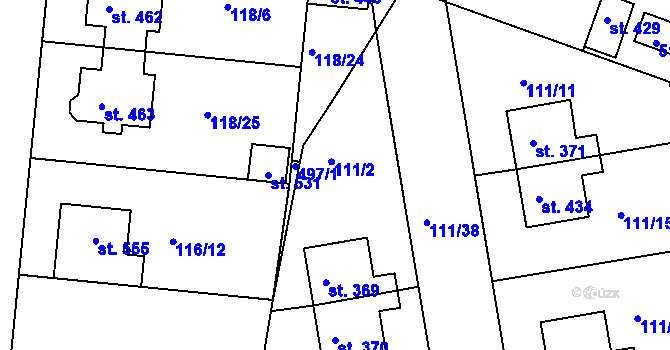 Parcela st. 111/2 v KÚ Holohlavy, Katastrální mapa