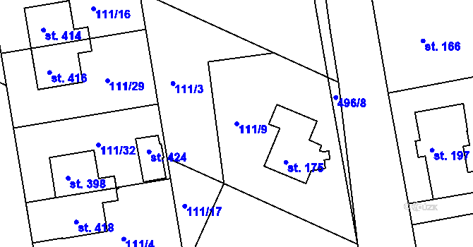 Parcela st. 111/9 v KÚ Holohlavy, Katastrální mapa