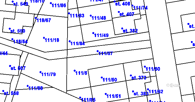 Parcela st. 111/57 v KÚ Holohlavy, Katastrální mapa