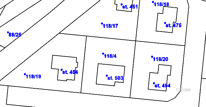 Parcela st. 118/4 v KÚ Holohlavy, Katastrální mapa