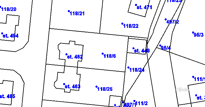 Parcela st. 118/6 v KÚ Holohlavy, Katastrální mapa