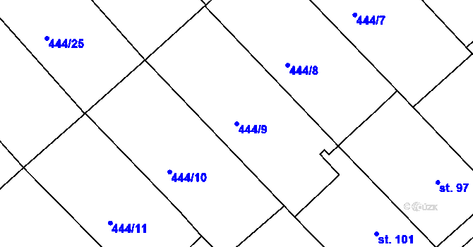 Parcela st. 444/9 v KÚ Holohlavy, Katastrální mapa